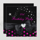 21歳の誕生日パーティーピンク白黒スポット 招待状 (正面/裏面)