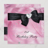 21歳の誕生日パーティーピンク白黒 招待状 (正面/裏面)