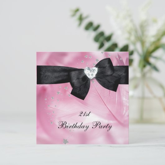 21歳の誕生日パーティーピンク白黒 招待状 (スタンド正面)