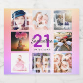 21歳の誕生日パーティーピンク紫の応援写真 スパークリングワインラベル (シングルラベル)