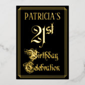 21歳の誕生日パーティーファンシー – スクリプトと名前をカスタムする 箔招待状 (正面)