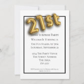 21歳の誕生日パーティーフェイク3D金ゴールドバルーンフォント 招待状 (正面)