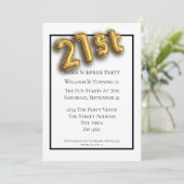 21歳の誕生日パーティーフェイク3D金ゴールドバルーンフォント 招待状 (スタンド正面)