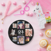 21歳の誕生日パーティーフォトコラージュ女性ブラック ペーパープレート (パーティー)