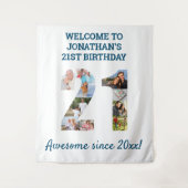 21歳の誕生日パーティーフォトコラージュ背景 タペストリー (正面)