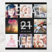 21歳の誕生日パーティーフォトコラージュ黒の合法 ワインラベル (シングルラベル)