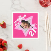 21歳の誕生日パーティーフォトスター熱いピンクのナプキン スタンダードカクテルナプキン (インサイチュ)