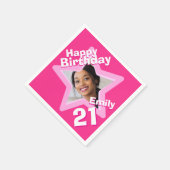 21歳の誕生日パーティーフォトスター熱いピンクのナプキン スタンダードカクテルナプキン (角)