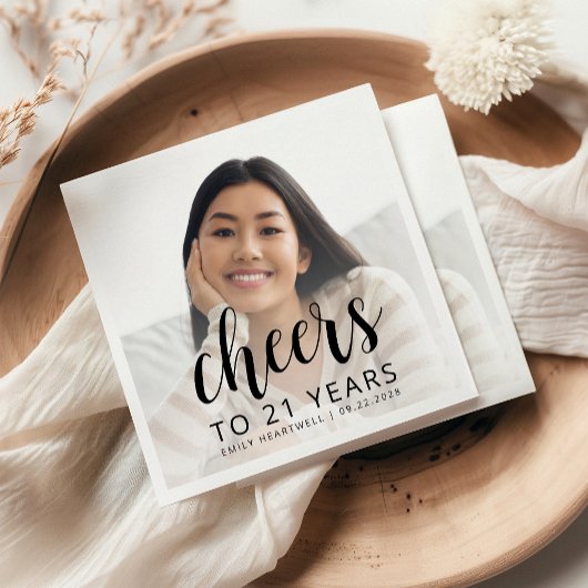 21歳の誕生日パーティーフォトブラックスクリプト応援 スタンダードカクテルナプキン