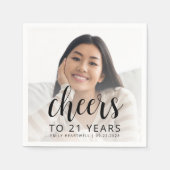 21歳の誕生日パーティーフォトブラックスクリプト応援 スタンダードカクテルナプキン (正面)