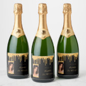 21歳の誕生日パーティーフォトブラック金ゴールドグリッターglam スパークリングワインラベル (ボトル)