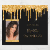 21歳の誕生日パーティーフォトブラック金ゴールドグリッターglam スパークリングワインラベル (シングルラベル)