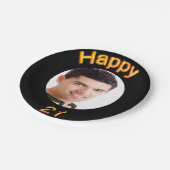 21歳の誕生日パーティーフォトブラック金ゴールドバルーン ペーパープレート (アングル)