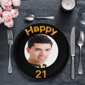 21歳の誕生日パーティーフォトブラック金ゴールドバルーン ペーパープレート