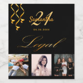 21歳の誕生日パーティーフォトブラック金ゴールド応援シック ワインラベル (シングルラベル)