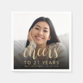 21歳の誕生日パーティーフォト金ゴールドスクリプト応援 スタンダードカクテルナプキン (正面)