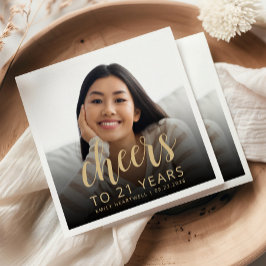 21歳の誕生日パーティーフォト金ゴールドスクリプト応援 スタンダードカクテルナプキン