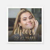 21歳の誕生日パーティーフォト金ゴールドスクリプト応援 スタンダードカクテルナプキン (正面)