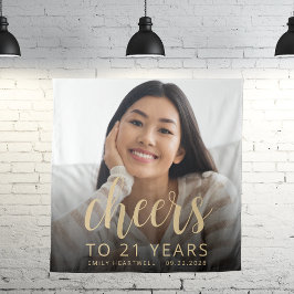 21歳の誕生日パーティーフォト金ゴールドスクリプト応援 タペストリー