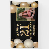21歳の誕生日パーティーブラックと金ゴールドバルーン写真 横断幕 (縦)