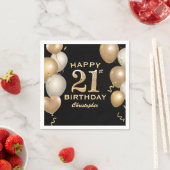 21歳の誕生日パーティーブラックと金ゴールドバルーン スタンダードカクテルナプキン (インサイチュ)