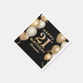 21歳の誕生日パーティーブラックと金ゴールドバルーン スタンダードカクテルナプキン (角)