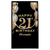 21歳の誕生日パーティーブラックと金ゴールドバルーン スモールペーパーバッグ (裏面)