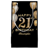 21歳の誕生日パーティーブラックと金ゴールドバルーン スモールペーパーバッグ (正面)