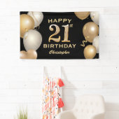 21歳の誕生日パーティーブラックと金ゴールドバルーン 横断幕 (インサイチュ)