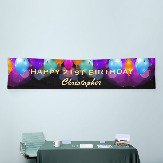 21歳の誕生日パーティーブラックと金ゴールドバルーン 横断幕 (トレードショー)