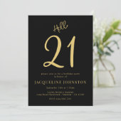 21歳の誕生日パーティーブラックと金ゴールド 招待状 (スタンド正面)