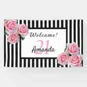 21歳の誕生日パーティーブラックストライプフローラ名 横断幕 (横)
