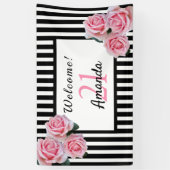 21歳の誕生日パーティーブラックストライプフローラ名 横断幕 (縦)