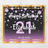 21歳の誕生日パーティーブラックパープルダイヤモンドグラム スパークリングワインラベル (シングルラベル)