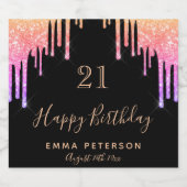 21歳の誕生日パーティーブラックピンクグリッタースパークル スパークリングワインラベル (シングルラベル)