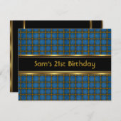 21歳の誕生日パーティーブラックブルー金ゴールドマン 招待状 (正面/裏面)