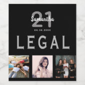 21歳の誕生日パーティーブラックリーガルフォトコラージュ ワインラベル (シングルラベル)