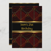 21歳の誕生日パーティーブラックレザー金ゴールドマンメンズ 招待状 (正面/裏面)