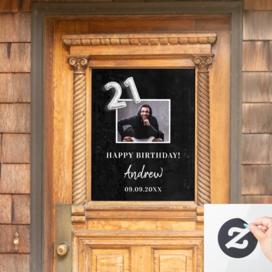 21歳の誕生日パーティーブラック写真名guy ウィンドウサイン (ホームデコレーション)