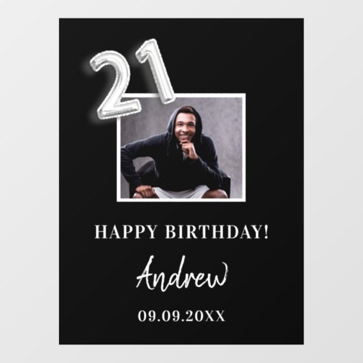 21歳の誕生日パーティーブラック写真名guy ウィンドウサイン (シート)