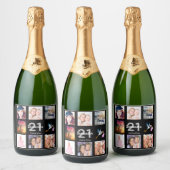 21歳の誕生日パーティーブラック写真集 スパークリングワインラベル (ボトル)