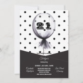 21歳の誕生日パーティーブラック水玉模様バルーンエキサイト 招待状 (正面)