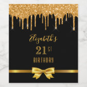 21歳の誕生日パーティーブラック金ゴールドグリッタードリップ名 ワインラベル (シングルラベル)