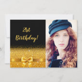 21歳の誕生日パーティーブラック金ゴールドフォトグラム 招待状 (正面)