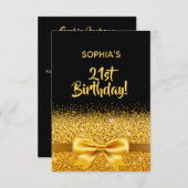 21歳の誕生日パーティーブラック金ゴールドボウエレガント 招待状 (正面/裏面)