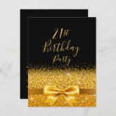 21歳の誕生日パーティーブラック金ゴールドボウ招待 ポストカード (正面/裏面)