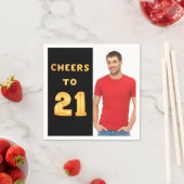 21歳の誕生日パーティーブラック金ゴールド写真ガイ スタンダードカクテルナプキン (インサイチュ)