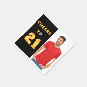 21歳の誕生日パーティーブラック金ゴールド写真ガイ スタンダードカクテルナプキン (角)