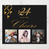 21歳の誕生日パーティーブラック金ゴールド応援写真 スパークリングワインラベル (シングルラベル)