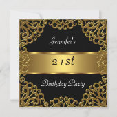 21歳の誕生日パーティーブラック金ゴールド 招待状 (正面)